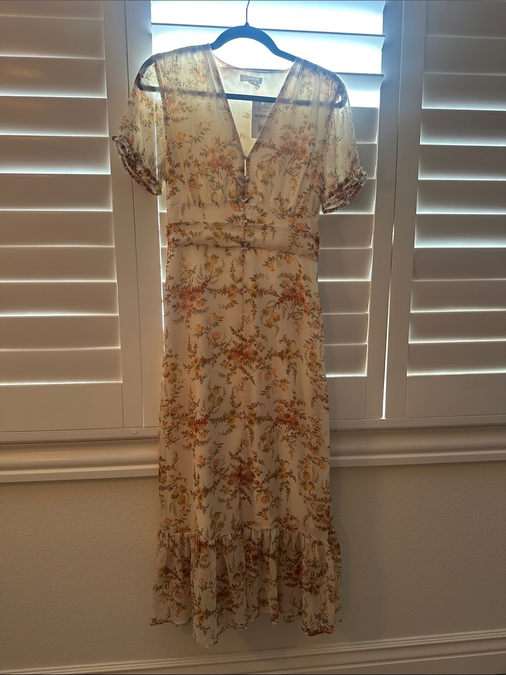 Leith Cream Midi Dress with Orange Floral Print. Purchased at Nordstrom